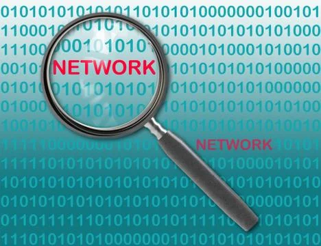 Close up of magnifying glass on network Stock Illustration