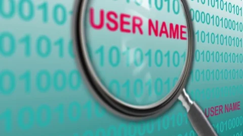 Close up of magnifying glass on user name. Stock Footage 81249478