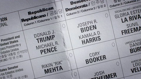 Close up of Mail in Voting paper ballot during 2020 US Presidential Election Stock Footage 141416215