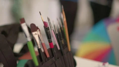 Close up of make up brushes Stockbeeldmateriaal 280484552