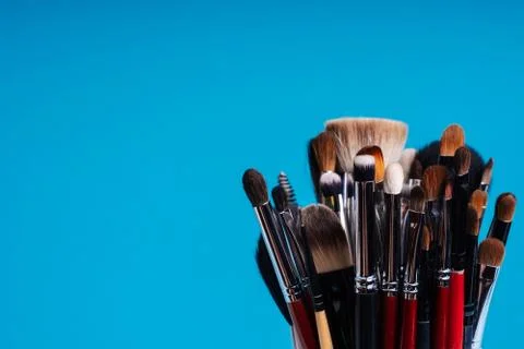 Close-up makeup brush set for coloring eyes Stock Photos