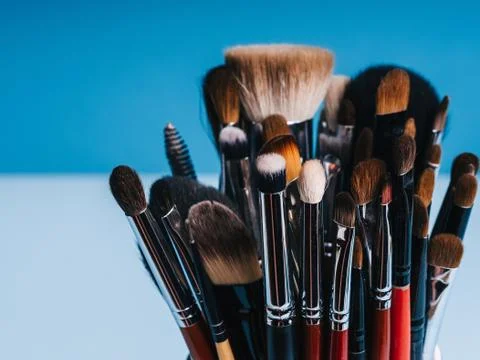 Close-up makeup brush set for coloring eyes Stock Photos