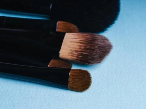 Close-up makeup brush set for coloring eyes Stock Photos