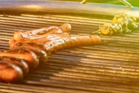 Close up making bbq meat grill in the night street Foto stock