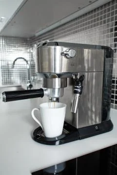 Close-up of making coffee in a coffee machine. Stock Photos