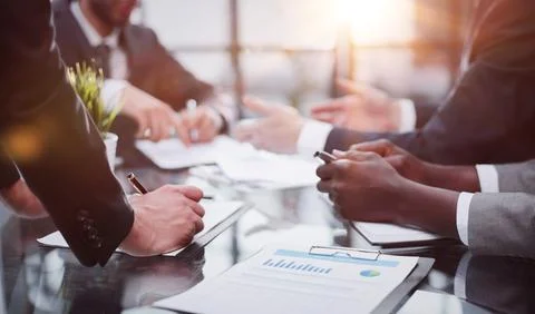 Close-up making notes at documents on the table in the office 스톡 사진