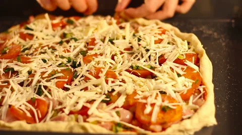 Close up making pizza in home kitchen for hobby. Video stock 60389697