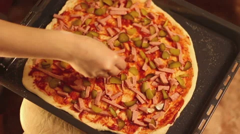 Close up making pizza in home kitchen for hobby. Stock Footage 60390250