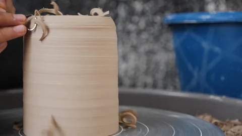 Close up of making pottery on spinning table, Malaysia, Melaka Stock-Footage 146565323