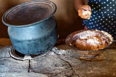 Close up making traditional sorghum flatbread in Sri Lanka Stock Photos