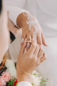 Close-up of Malay Bride Receiving Wedding Ring. Stock Photos