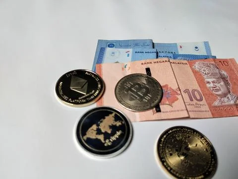 Close-up of Malaysian 1 Ringgit and 10 Ringgit banknotes with illustrations  Fotos de archivo