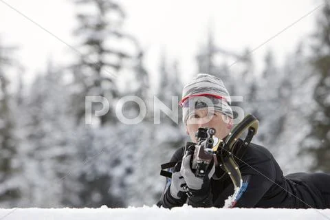 Close-Up Of Male Biathlon Athlete, Target Shooting, Whistler, British Columbia,