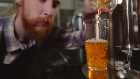 Close up Male brewer testing beer at brewery factory. 4k. Small business concept Stock Footage 115917251