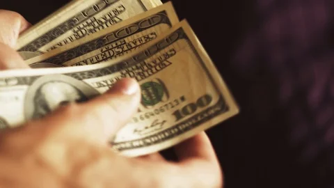 Close Up Male Hands Count Dollar Banknotes Stock Footage 98950231