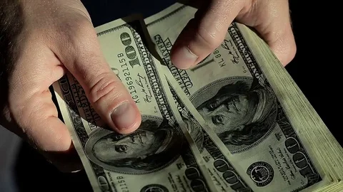 Close-Up Male Hands Count Hundred Dollar Bills Stock Footage 72804401
