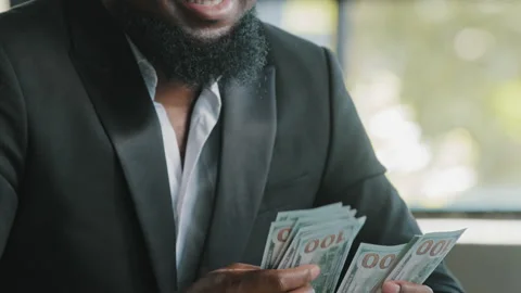 Close up male hands counting stack dollars successful rich businessman african Stock Footage 212122382