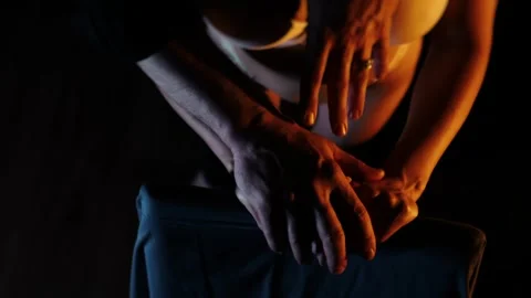 Close-up of male hands gently touching female hands. Stock Footage 313108627