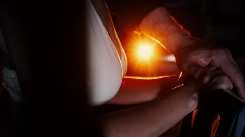 Close-up of male hands gently touching female hands. Stock Footage 313108660