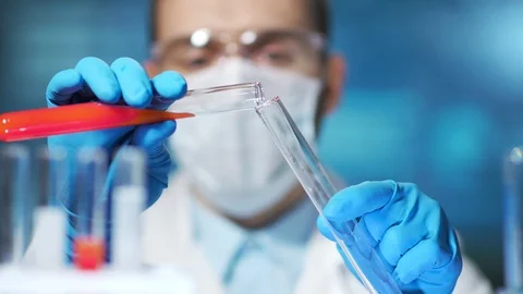 Close-up male hands in gloves making diagnostic blood in lab of researching Video stock 101397385