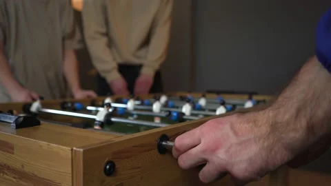 Close Up Of Male Hands Playing Table Kicker Game Miniatur Football Stock Footage 150291237