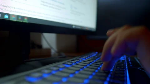 Close-up of male hands typing on a computer keyboard Video stock 205897107