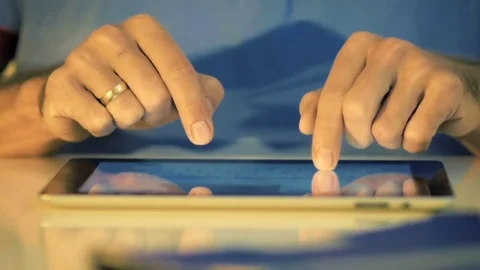 Close Up Male Hands Typing Message by Email on Tablet in Slow Motion. Stock Footage 84652873