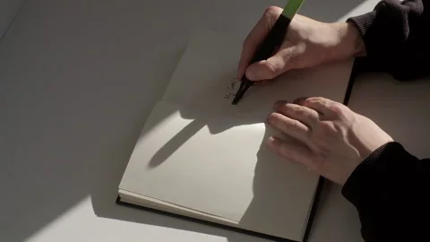 Close-up: Male hands underline text 'My Goals' with marker in a diary Stock Footage 229896197