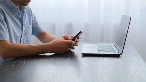 Close up of male hands using smart phone Video stock 247511356