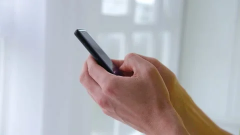 Close up of male hands using smartphone, search or social networking concept. Stock Footage 149596238
