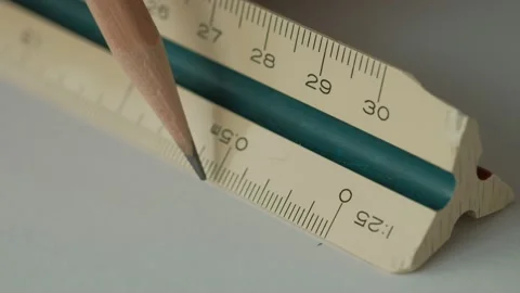 Close up, Male Hands using Triangle Scale Ruler with Wooden Pencil. Stock Footage 157440292