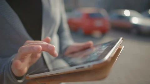 Close-up of male hands which thumbs through a news feed and reads them Video stock 62171483