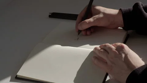 Close-up: Male hands writing text 'My Goals' with pen in a diary Stock Footage 229896648