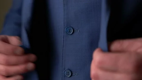 Close Up of Man Buttoning Blue Coat, Wedding 4k Stock Footage 173556439