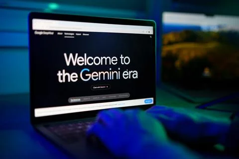 Close-up of man chatting with google Gemini Artificial intelligence Chatbot on Stock Photos