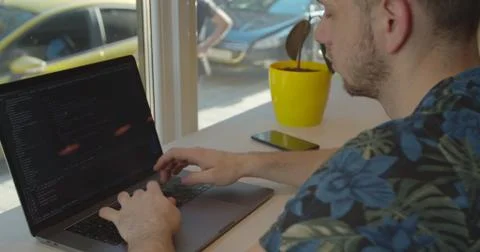 Close up Man coding html and programming on screen Monitors, development web Stock Photos