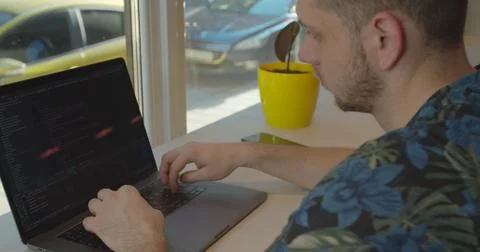 Close up Man coding html and programming on screen Monitors, development web 写真素材