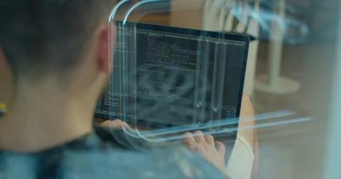 Close up Man coding html and programming on screen Monitors, development web Stock Photos