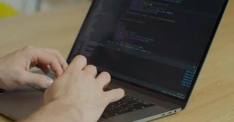 Close up Man coding html and programming on screen Monitors, development web Foto stock