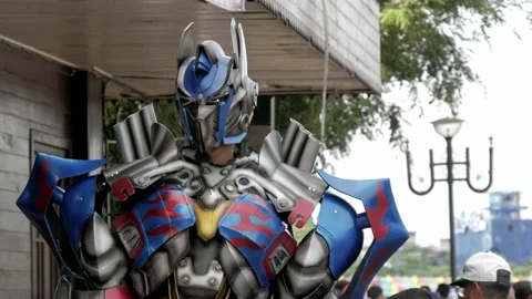 Close up of a man in costumed character robot Stock-Footage 131037172