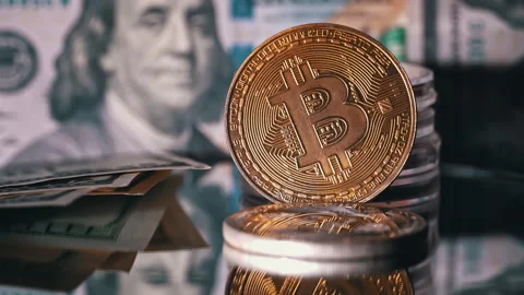 Close-up of Man Counting Out Dollars for Bitcoins Stock Footage 260478873