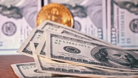 Close-up of Man Counting Out Dollars for Bitcoins Stock Footage 260813132
