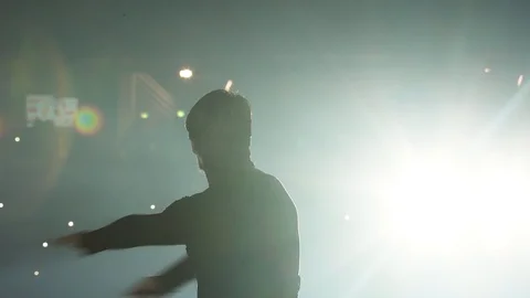 Close up man dancer on the night scene white light at live concert performance Stock Footage 118473021