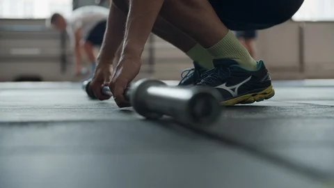 Close-up of man doing deadlift exercise Stock Footage 116881961