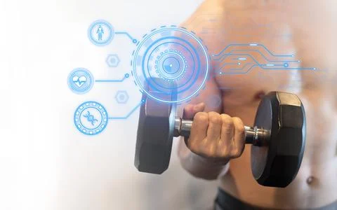 Close-up of man doing dumbbell exercises at home arm strength training icon i Stock Photos