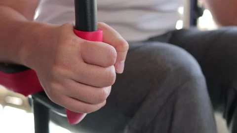 Close up of a man doing workout at home, knee raises, abs exercise Stock Footage 142768431