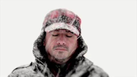Close up of a Man during Snow Storm Stock Footage 162256854