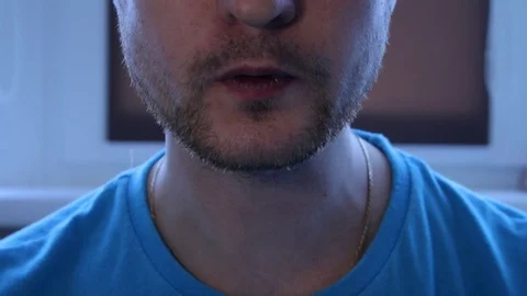 Close-up, man eats, fast food, a national dish, pie, unshaven man Stock Footage 94203718