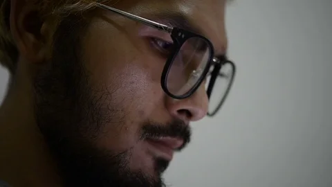 Close up, man face using a tablet. Video stock 76056706