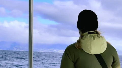Close-up of Man on Ferry Looking at São Miguel Island, Azores Portugal Stock Footage 316555320